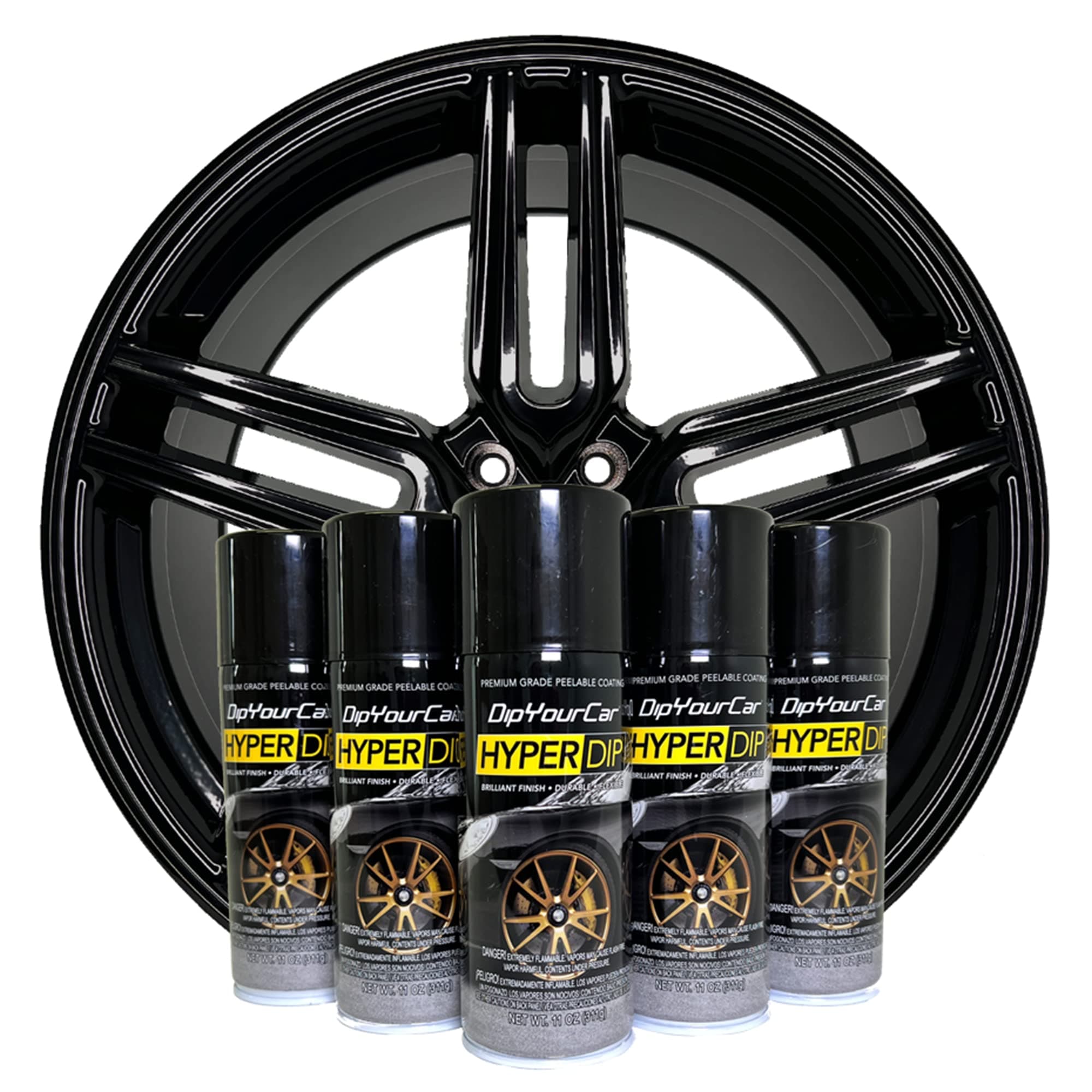 DipYourCar HyperDip Wheel Paint Kit, DIY Rim Paint Set, Automotive Dip Coat, Peelable Car Protection, Gloss Coat Spray - Piano Black