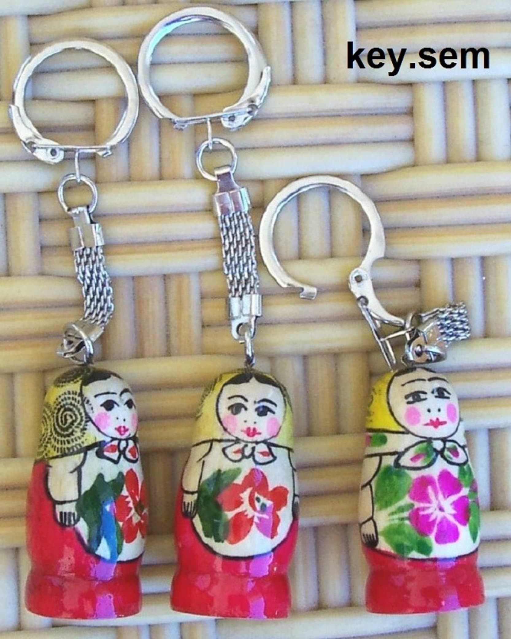 Hand made Russian Key Chain Holder Senenovo Nesting Doll. Key-sem