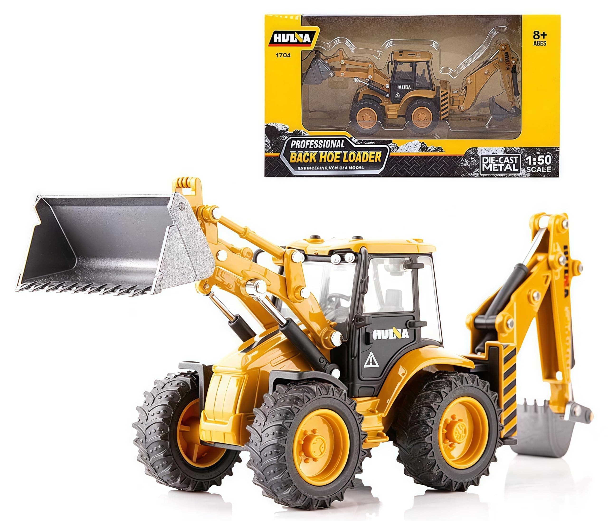 Gemini&Genius Backhoe Loader Toy for Kids- Loader with Changeable Front Loader and Backhoe Loader Construction Vehicle Toy 1/50 Scale 2 in 1 Digger and Loder Alloy Model Toys Vehicle Gifts for Kids
