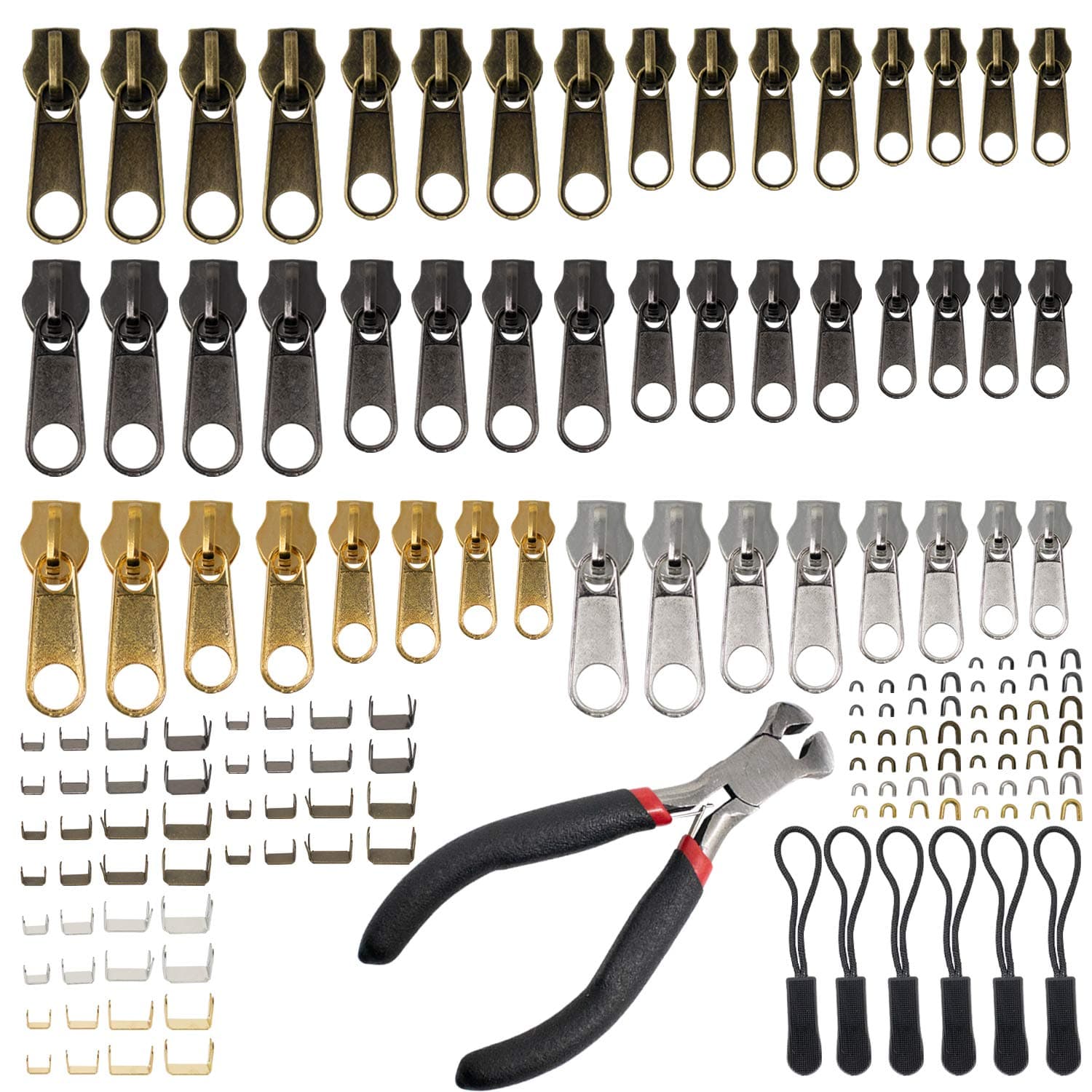 Zipper Repair Kit [197pcs] Kit Includes Zippers Slider, Zipper Pull Replacement & Zipper Stop. Great Zipper Fix for Jacket Zipper Replacement Slider