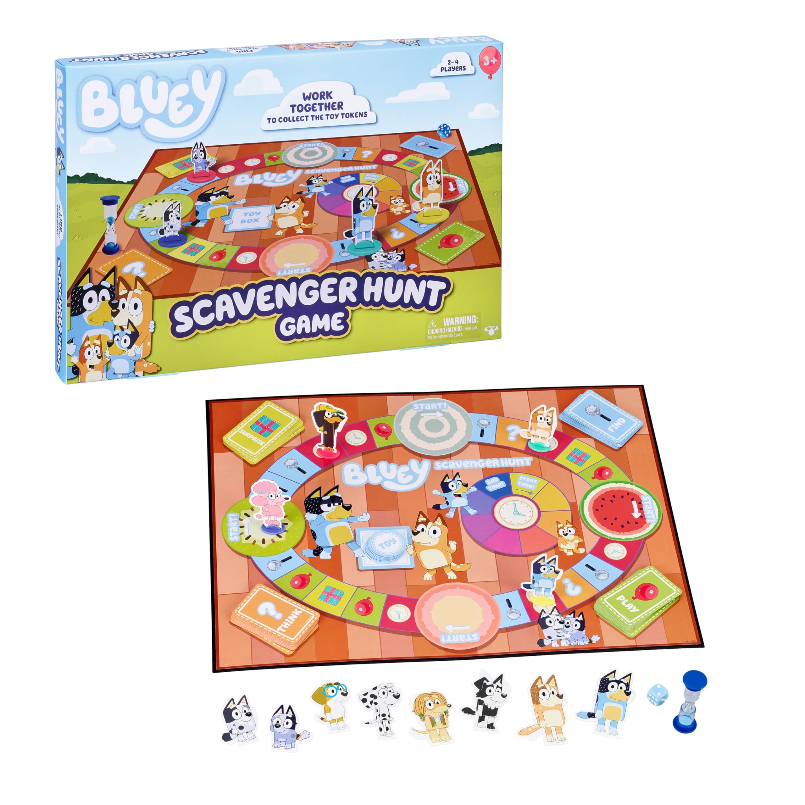 Bluey Scavenger Hunt Board Game, Cooperative Play with 4 Exclusive Mini-Figures, Indoor Games for Kids Ages 5+, Fun Toy Token Collecting Game