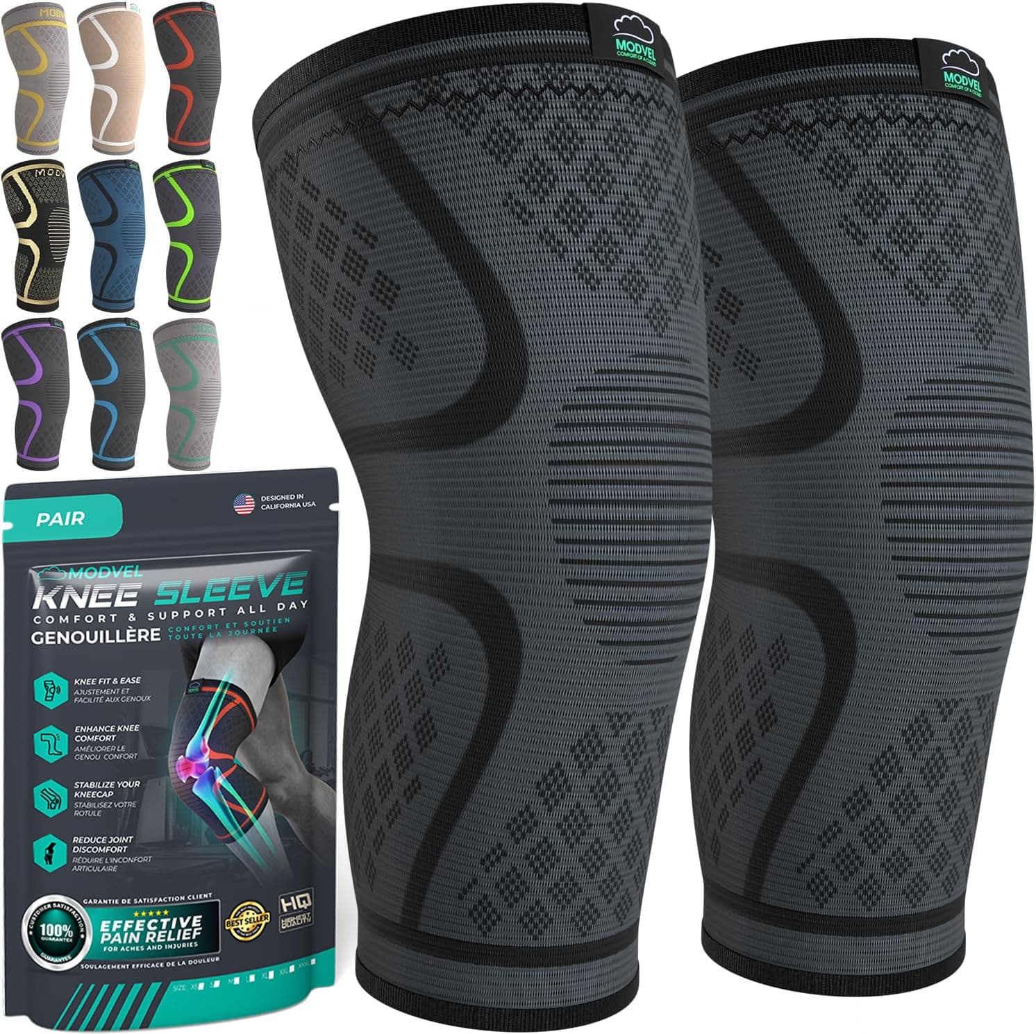 Compression Knee Brace for Women & Men - 2 Pack Knee Brace for Women Running Knee Pain, Knee Support Compression Sleeve, Workout Sports Knee Braces for Meniscus Tear ACL & Arthritis Pain Relief