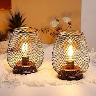 JHY DESIGN Set of 2 Metal Cage LED Lantern Battery Powered Cordless Accent Light with LED and 6-Hours Timer Great for Weddings Parties Patio Events for Indoors Outdoors
