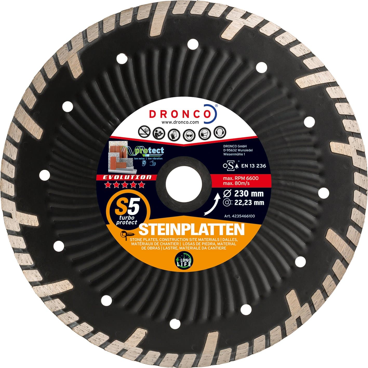 DRONCO S5TURBOPROTECT-230 - Disco de diamante Evolution S5 Turbo Protect - Placas de piedra Ø 230 mm