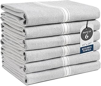 LANE LINEN Kitchen Towels Set - 100% Pure Cotton Dish Towels for Kitchen, Super Absorbent Kitchen Hand Towel, Grey Tea Towels, Soft & Durable Dish Cloths, Pack of 6 15 x25 , Grey Chambray