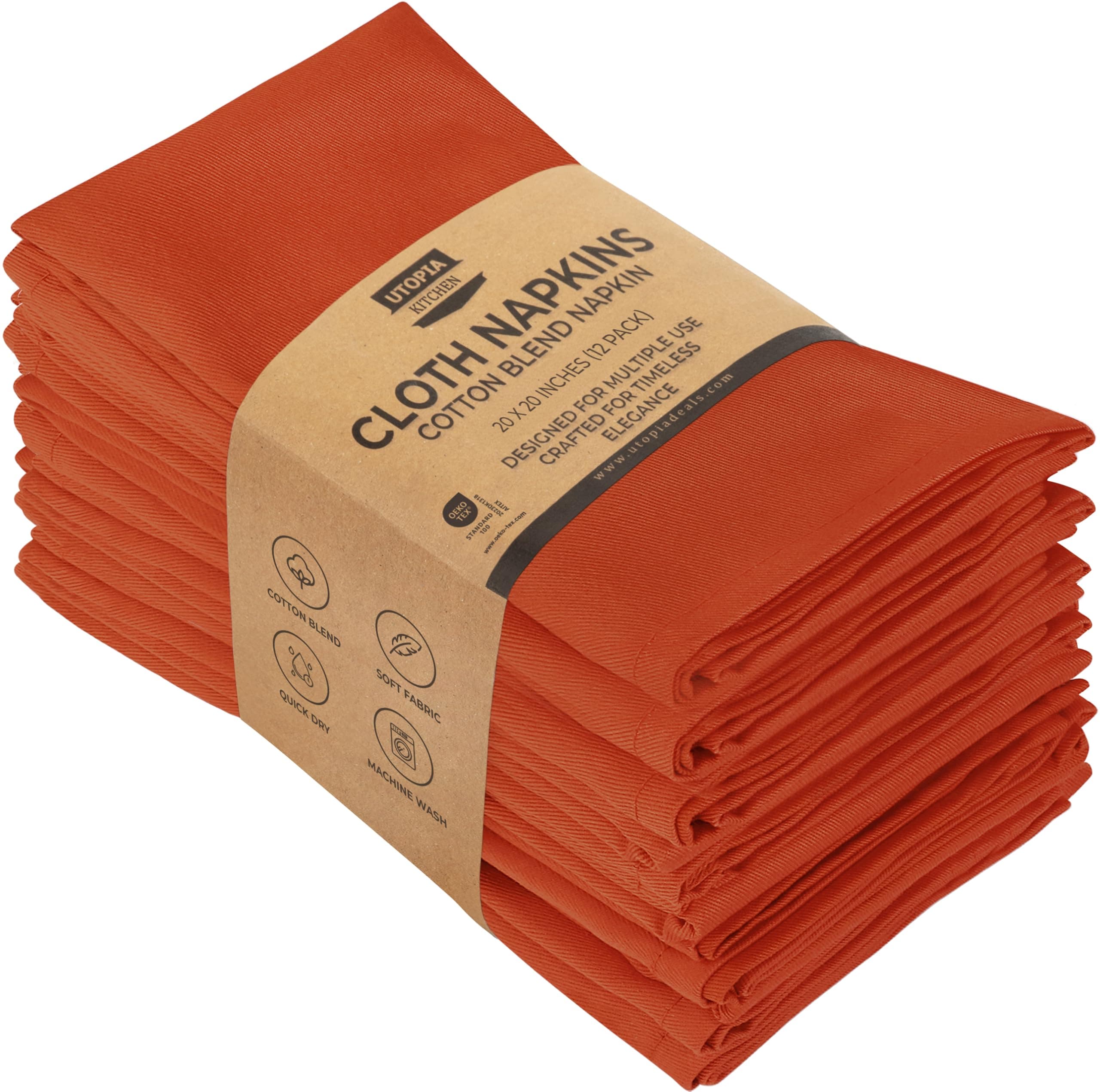 Utopia Kitchen Cloth Napkins [12 Pack] Cotton Blend Washable and Reusable Table Dinner Napkins for Hotel, Lunch, Restaurant, Weddings, Event and Parties (50 x 50 cm, Orange)