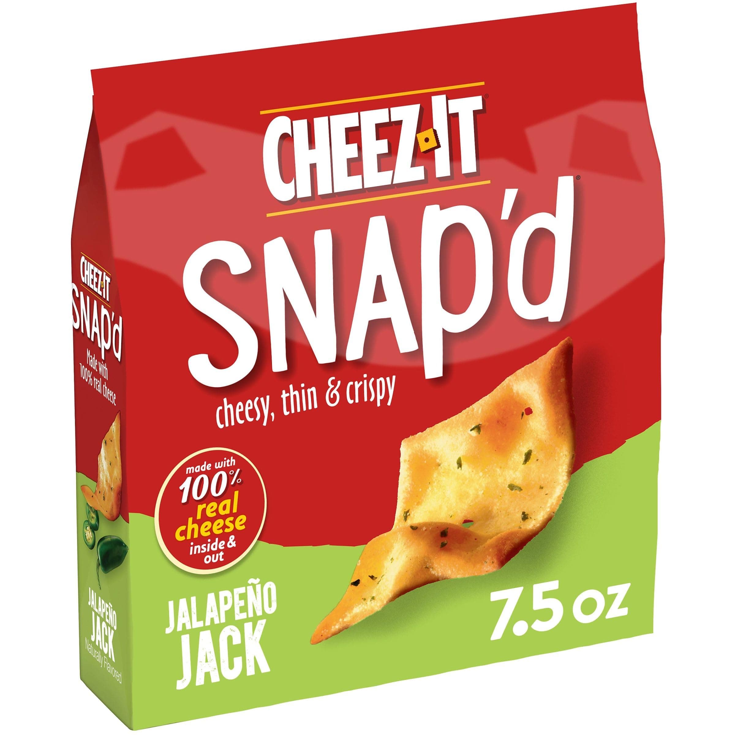 Cheez-It Snap'd Cheese Cracker Chipss, Thin Crisps, Lunch Snacks, Jalapeno Jack, 7.5oz Bag (1 Bag)