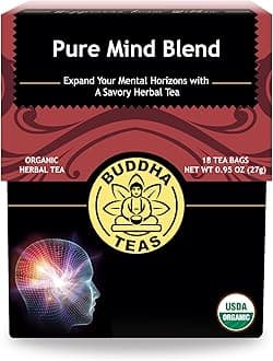 Organic Pure Mind Blend Tea - Kosher, Caffeine-Free, GMO-Free - 18 Bleach-Free Tea Bags