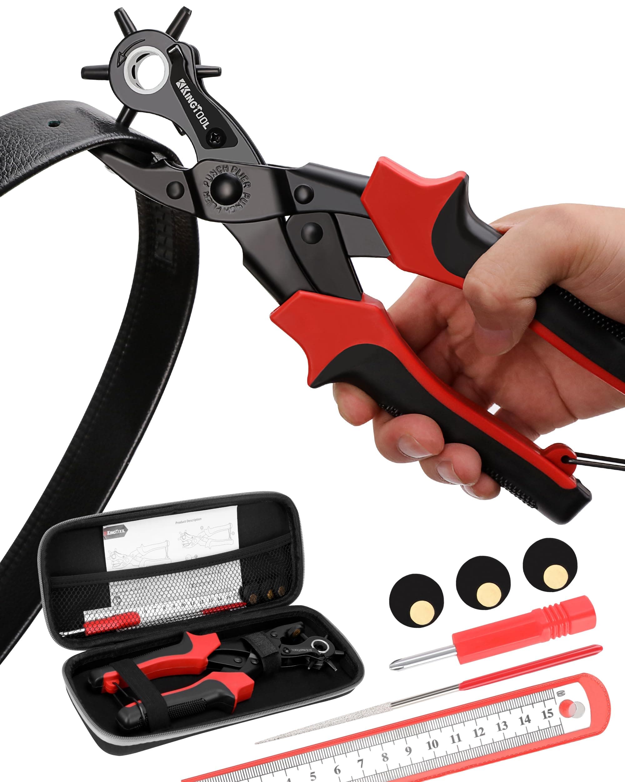 KingTool Leather Hole Punch Set, Super Heavy Duty Rotary Puncher, Multi Hole Sizes Maker Tool