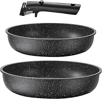 CAROTE 21pcs Detachable Handle Pots and Pan Set, Nonstick Induction Cookware, Removable Handle, RV Oven Safe Cookware, Midnight Black, A07995