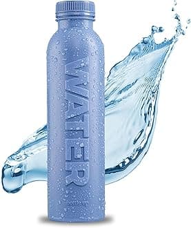 – Reusable BPA Free Water Bottle 500ml — Prefilled With Pure Still Water | Plant-Based Sports Bottle Made From Cane Sugar (Stone Blue)