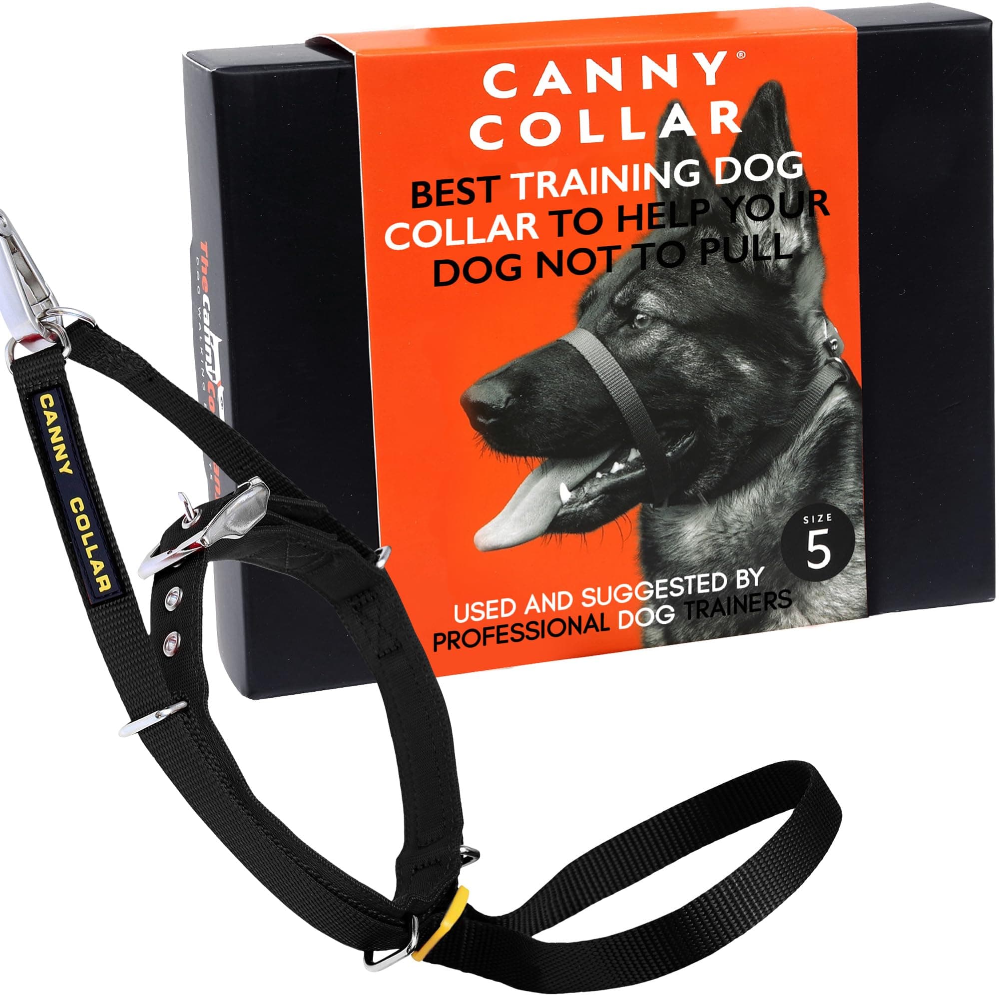 Canny Collar No-Pull Dog Headcollar | Train Your Dog To Stop Pulling & Walk On a Regular Collar & Loose Lead | Kind, Safe, Comfortable Training Aid | Black – Size 5
