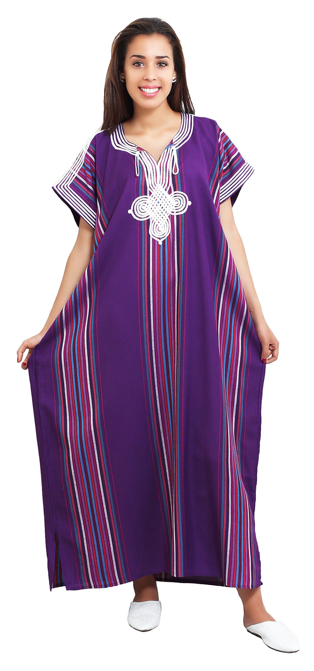 Moroccan Caftans Women Light Weight Linen Handmade One Size SMALL to LARGE Cover-up Lounge wear Ethnic Design Purple