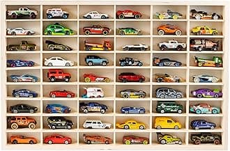 Display Cabinet Compatible with Hot Wheels Lorry Design – Toy Storage Shelves with 54 Slots – Heavy Duty Wooden Cube Storage Box – Modern Design