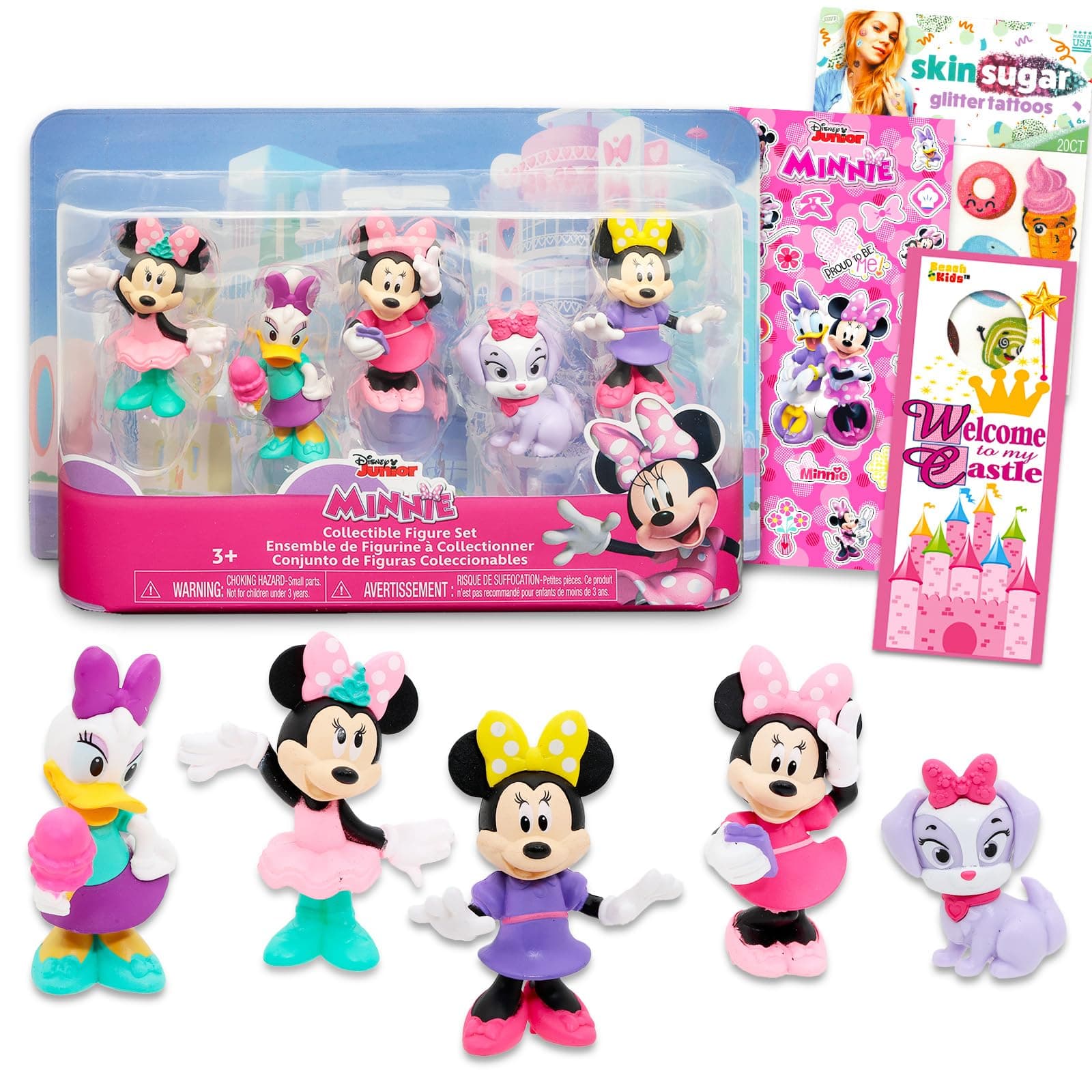 Minnie Mouse Figure Set - Bundle with 5 Pc Minnie and Friends Favors, Cake Toppers, Stickers and More | Disney Figure Toy Playset for Kids
