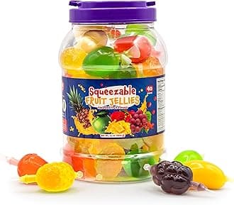 Fruit Squeezable Jellies - 40 Count Jar - Tik Tok Candy - Fun Jelly Treat in Assorted Fruit Flavors - Easter Candy - Mango, Strawberry, Apple, Pineapple & Grape - Gelatin Free