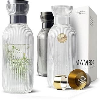 MAMEIDOWater Carafe 1.5 l, Glass Carafe with Pour spout & Sieve, Hand-Blown Water jug ​​with Noble Look for Special Occasions, carafes to give as a Gift (Crystal Silver)