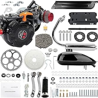 100cc Bicycle Engine Kit Single Cylinder 4-Stroke Gas Petrol Bike Engine, Air-Cooling Motorized Bicycle Motor Kit, Bicycle Motor Kit for Bikes with Large Triangular Frame Space (Chain Clause)