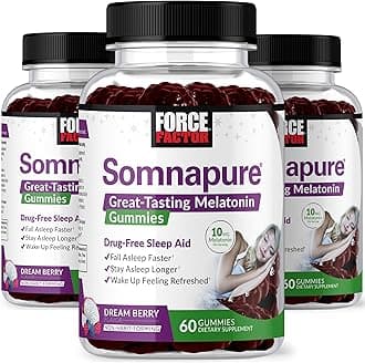 Somnapure Gummies 3-Pack with Melatonin 10mg, Melatonin Gummies, Dream Berry Flavor, Force Factor, 180 Gummies, Purple