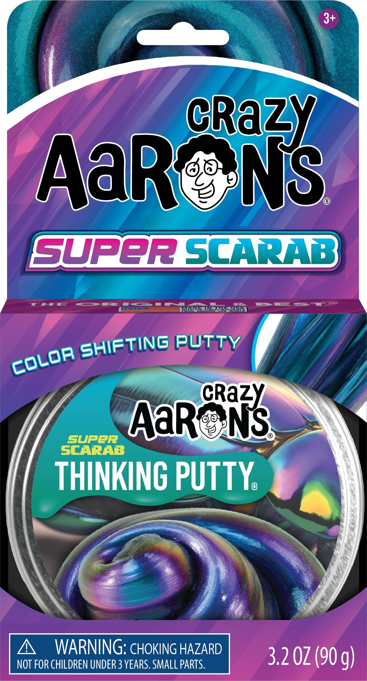 Crazy Aaron's Super Scarab Thinking Putty, 4" Tin with 90g of Non-Toxic Sensory Play Putty which Never Dries Out, Soft Textured Creative Fidget Toy for Boys and Girls Ages 3Y+