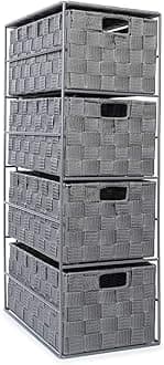 EHC Woven 4 Drawer Storage Unit Cabinet For Bathroom, Bedroom - Grey