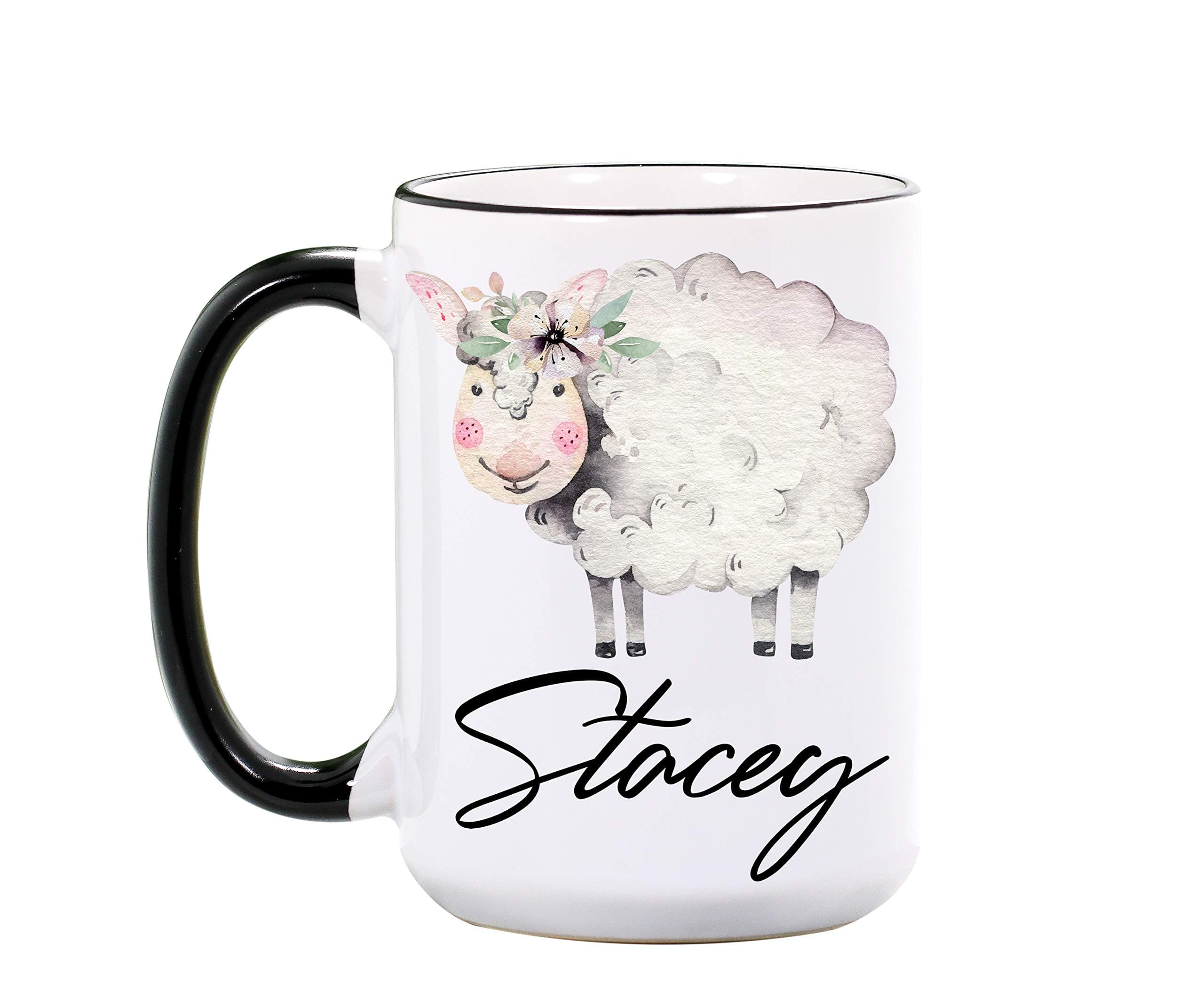 Wimly Company Sheep Mug - Personalized 15 oz or 11 oz Large Ceramic Mug - Sheep Coffee Mugs - Cute Animal Cups - Farm Animal Coffee Cup - Sheep Gifts for Women - Dishwasher