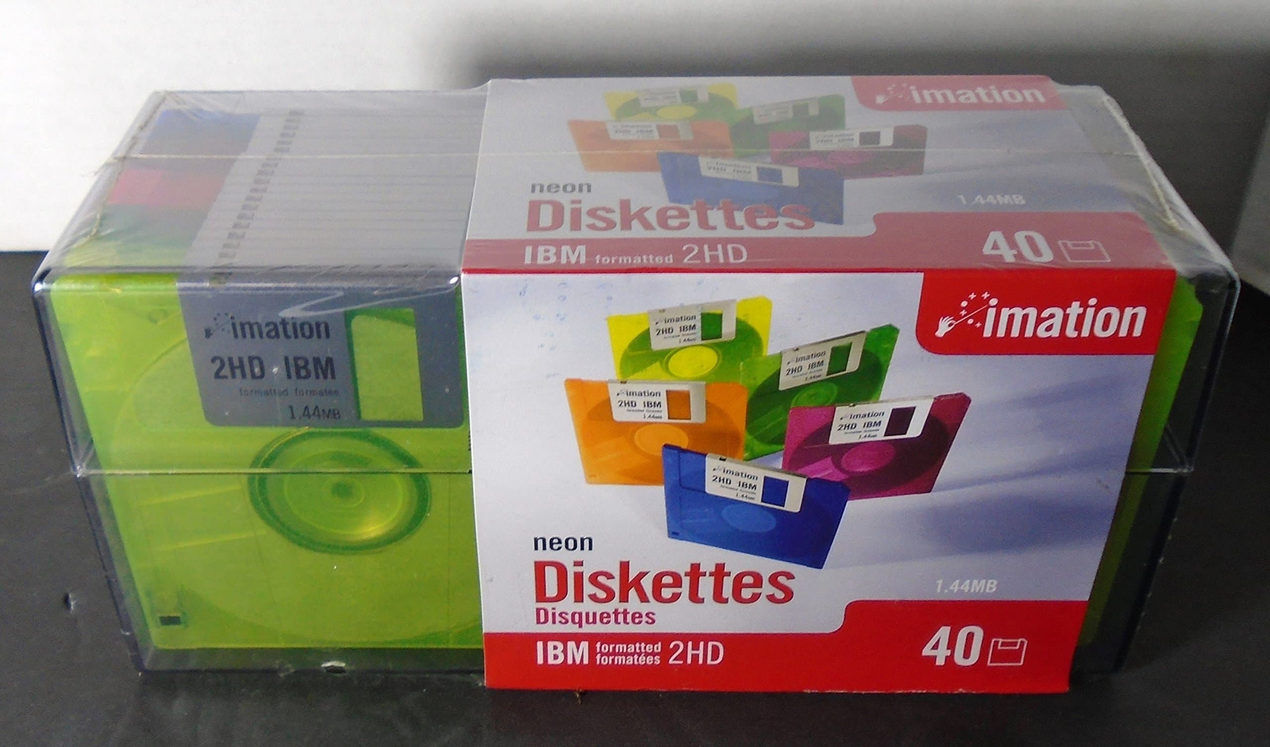 3.5" Diskettes, 40PK, 1.44MB, Neon Colors, 2HD, Low Torque, Antistatic, Formatted, Instant Use, IBM
