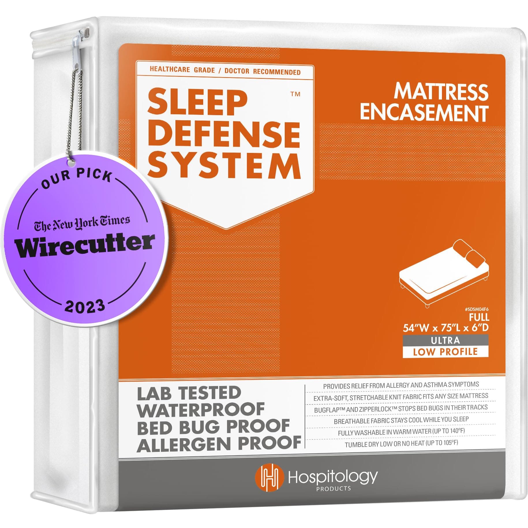 6 - 8 Deep , Full 6 ULTRA LOW PROFILE : The Original Sleep Defense System - Waterproof / Bed Bug / Dust Mite Proof - PREMIUM Zippered Mattress Encasement & Hypoallergenic Protector - 54-Inch by 75-Inch, Full - ULTRA-LOW PROFILE 6"