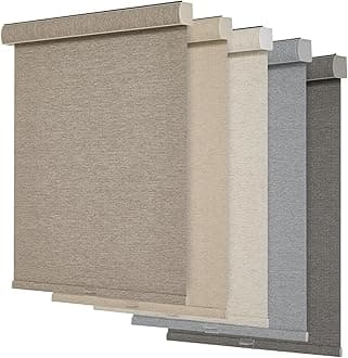 Persilux Blackout Roller Shades for Windows,Cordless,Linen Fabric,Roller Blinds,Thermal Insulated Fabric UV Protection,Window Shades for Home,Office,Bedroom,Door,Blackout-Light Brown,17" W X 56" H
