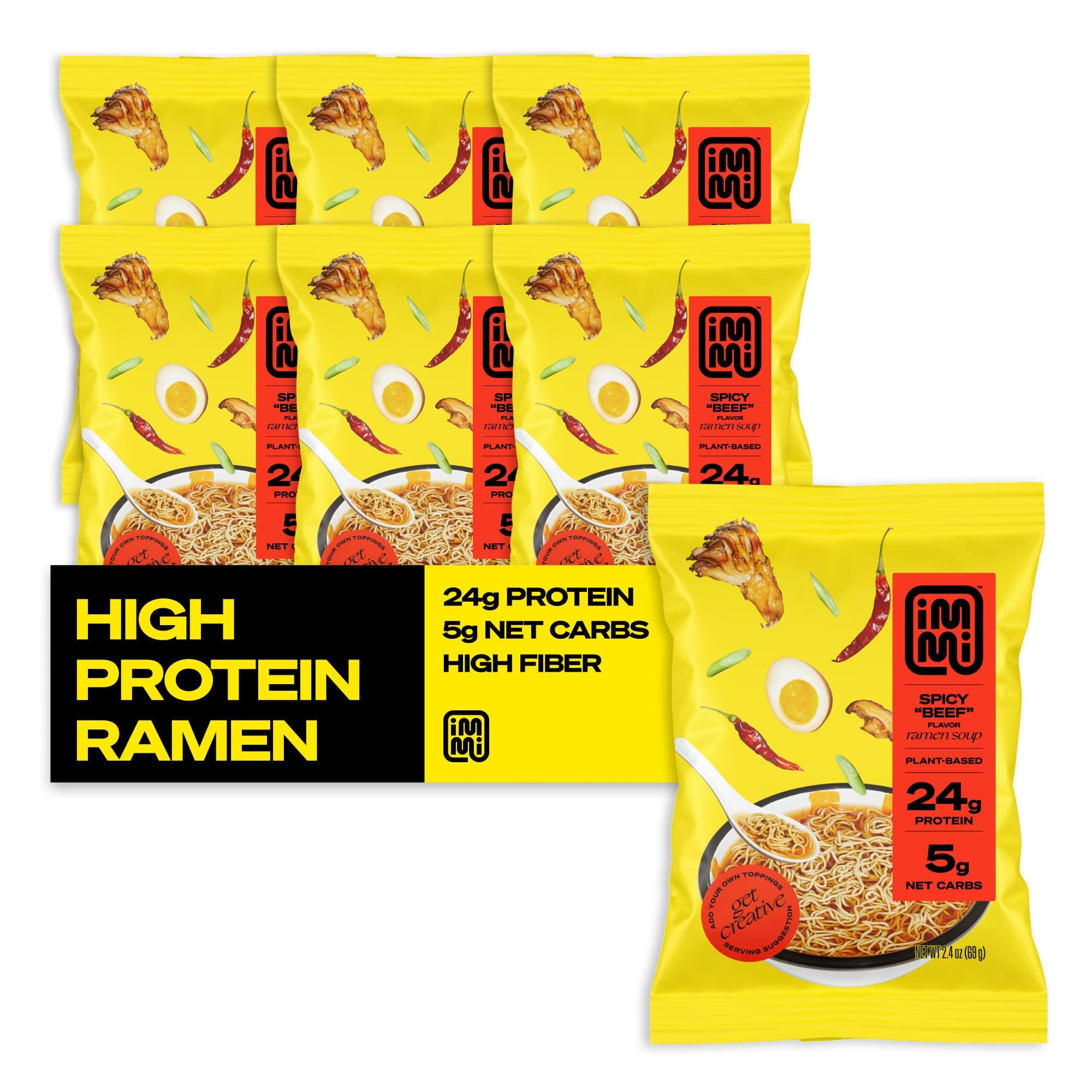 Spicy "Beef" Ramen, 100% Plant Based, Keto Friendly, Low Carb, High Protein, Packaged Noodle Meal Kit, Ready to Eat, 6 Pack