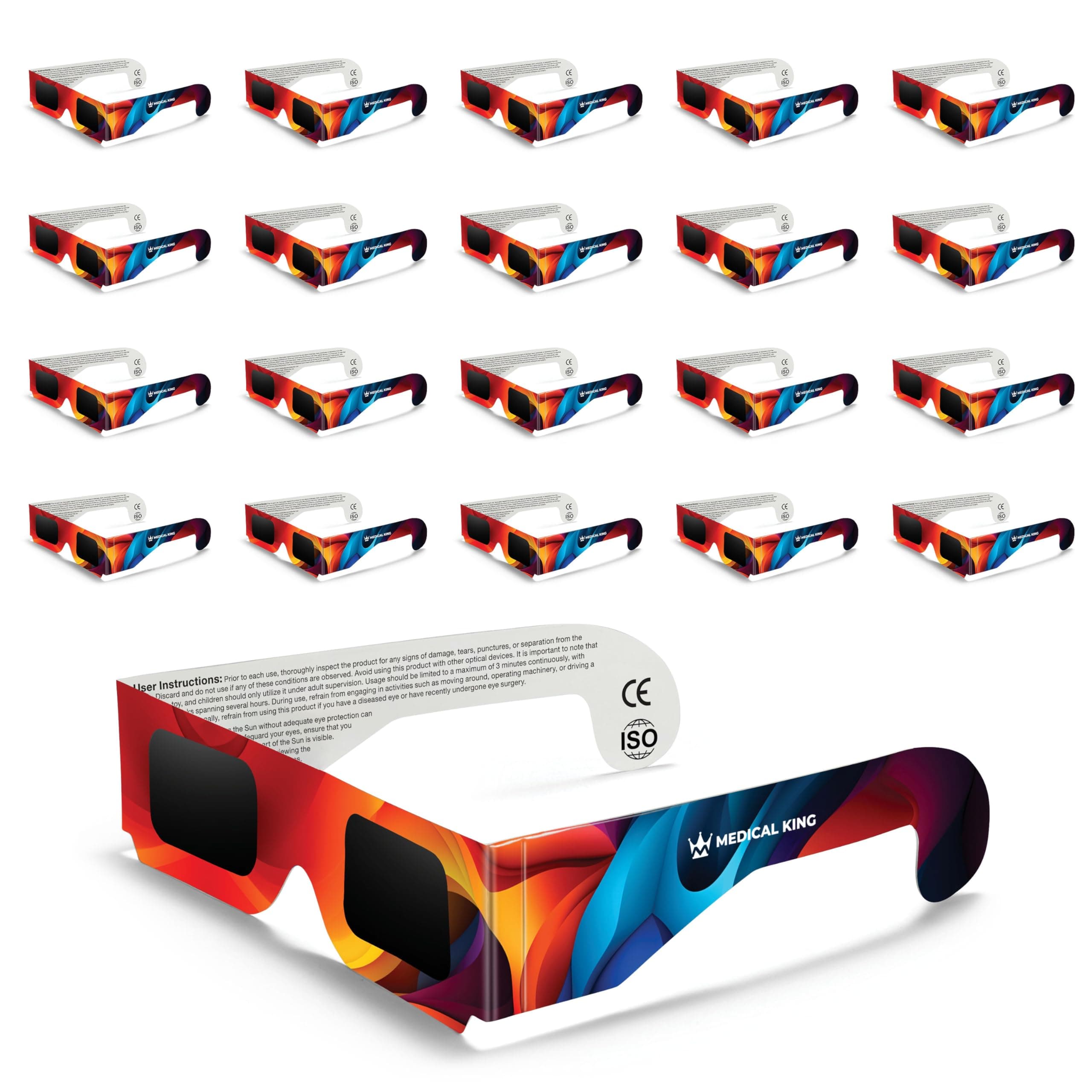 Medical king Solar Eclipse Glasses (20 pack) 2024 CE and ISO Certified Safe Shades for Direct Sun Viewing Approved 2024