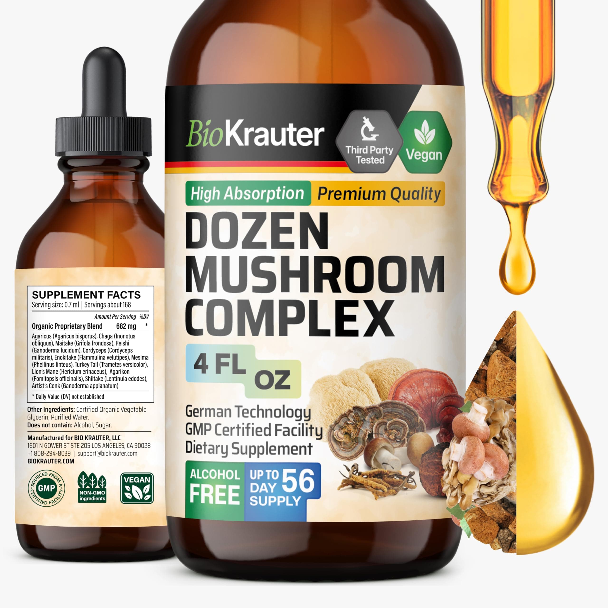 Dozen Mushroom Tincture - Comprehensive Immune Support Supplement Drops - Promotes Heart Health, Digestive & Cognitive Function - Non-GMO, Liquid Immunity Defense Formula - 4fl. oz Bottle