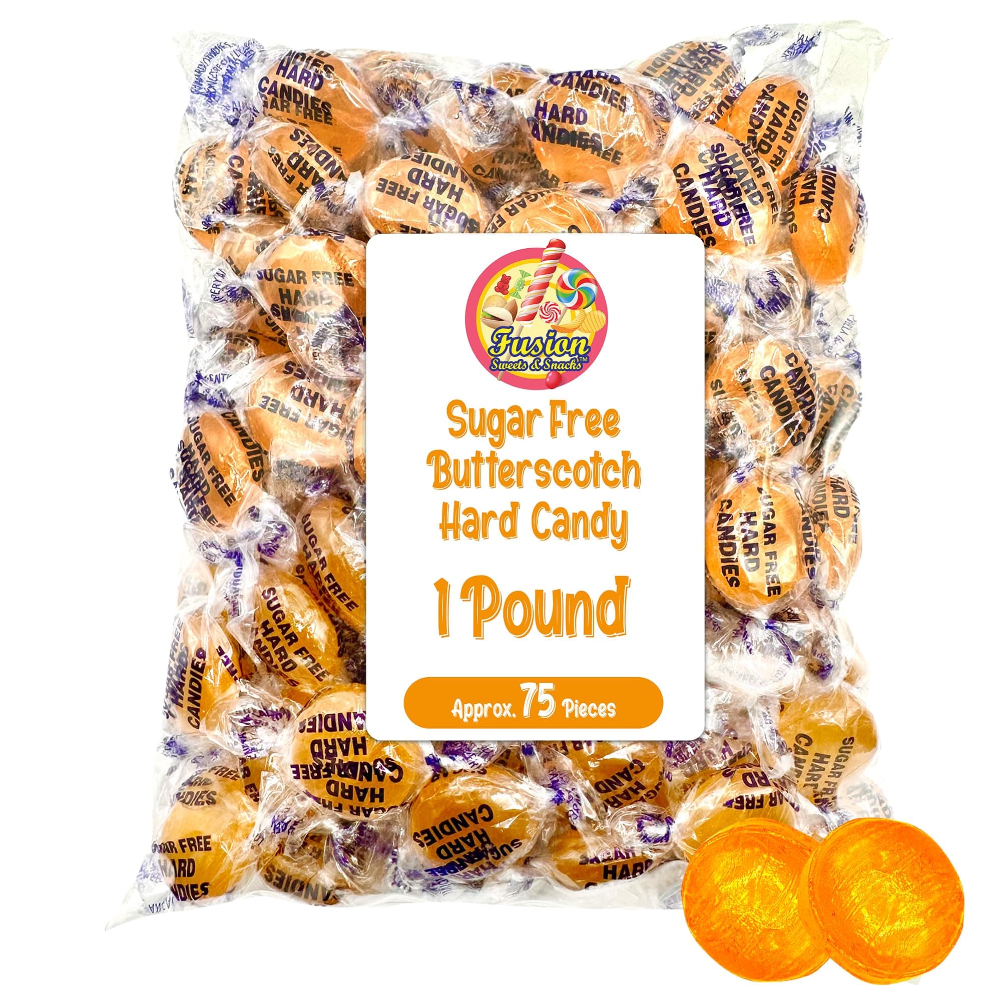Sugar Free Butterscotch Hard Candy Arcor - 1LB Bag (About 75 Pieces) Of Individually Wrapped Sugar Free Butterscotch Buttons, Butter Scotch Bulk Candy