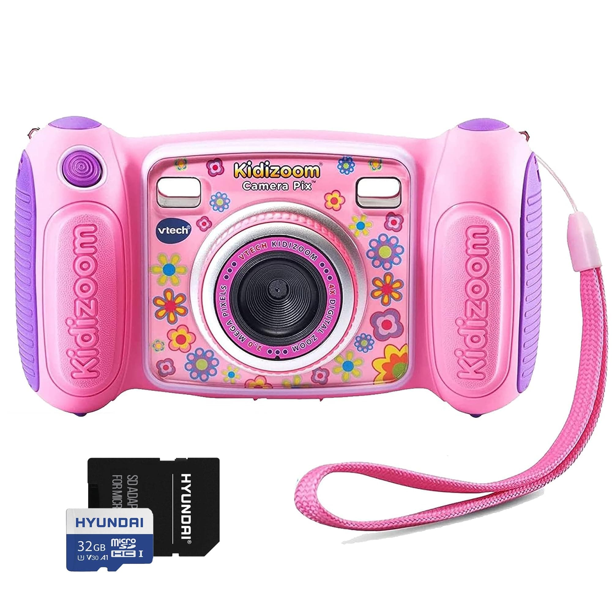 VTech KidiZoom Selfie Camera Pink Purple & 32GB Micro SD, Reader (Gift Pack)