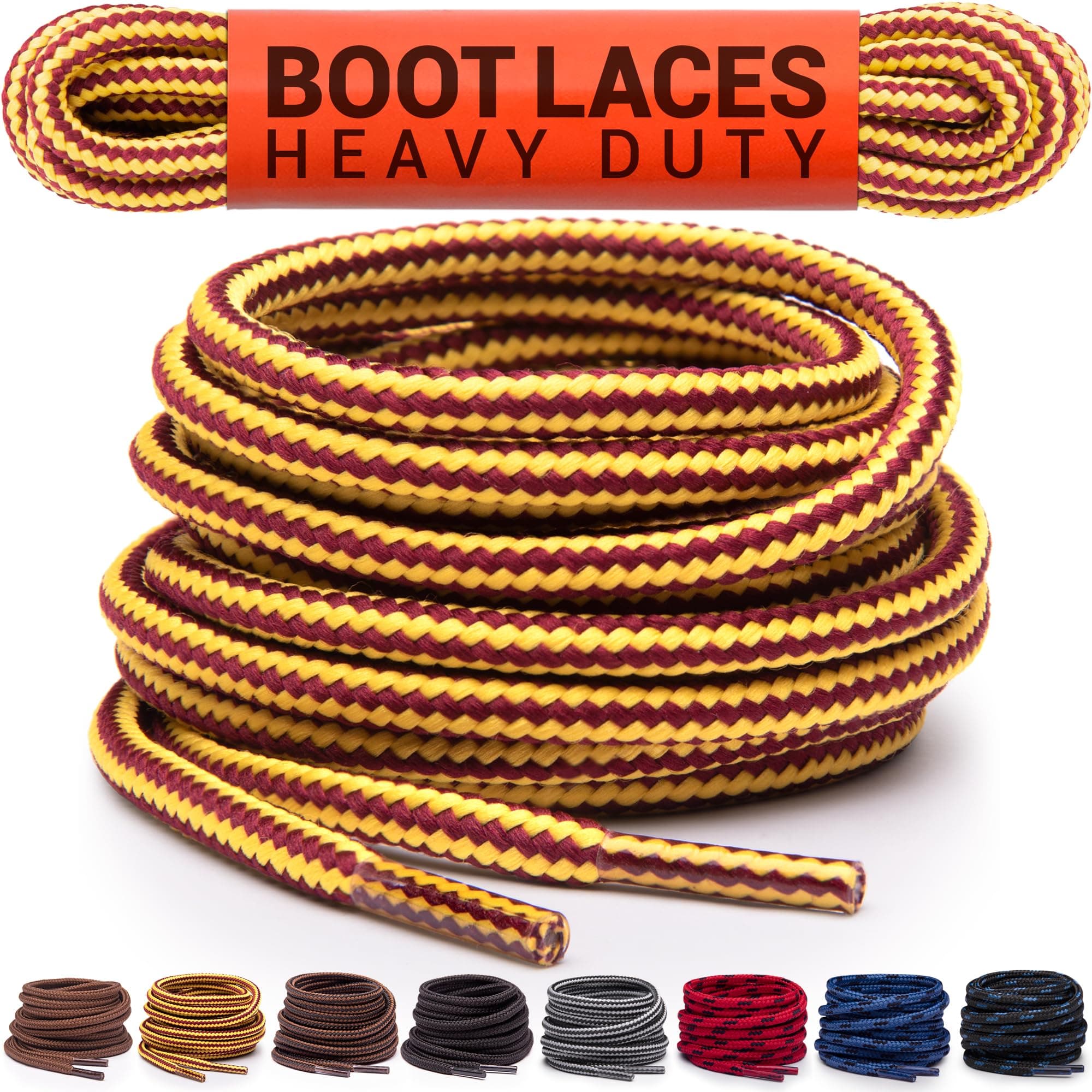 Miscly Round Boot Laces [1 Pair] Heavy Duty and Durable Shoelaces for Boots, Work Boots & Hiking Shoes