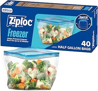 Half Gallon Food Storage Freezer Bags, Easy Open and Close, 40 Bags Total