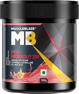 Pre Workout 200 Powder, Fruit Splash (16 servings, 100g) | 200mg Caffeine, 2200mg Citrulline