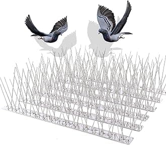 Bird Spikes for Pigeons Small Birds Cat, 30Feet Bird Spikes Stainless Steel Bird Deterrent Spikes 28 Strips
