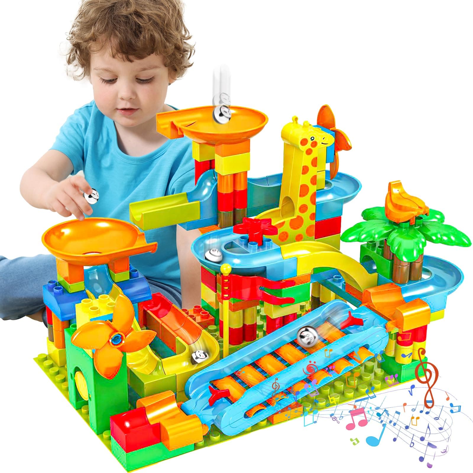 Battop Kids Marble Run Building Blocks Construction Toy Set Puzzle Race Track 97 Pieces