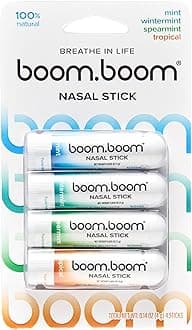 BoomBoom Nasal Stick | Vapor Flow Technology | Cool Refreshing Sensation | Natural Mood Boost | Simple Ingredients | Essential Oils + Menthol Inhaler (Mint, Wintermint, Tropical, Spearmint)