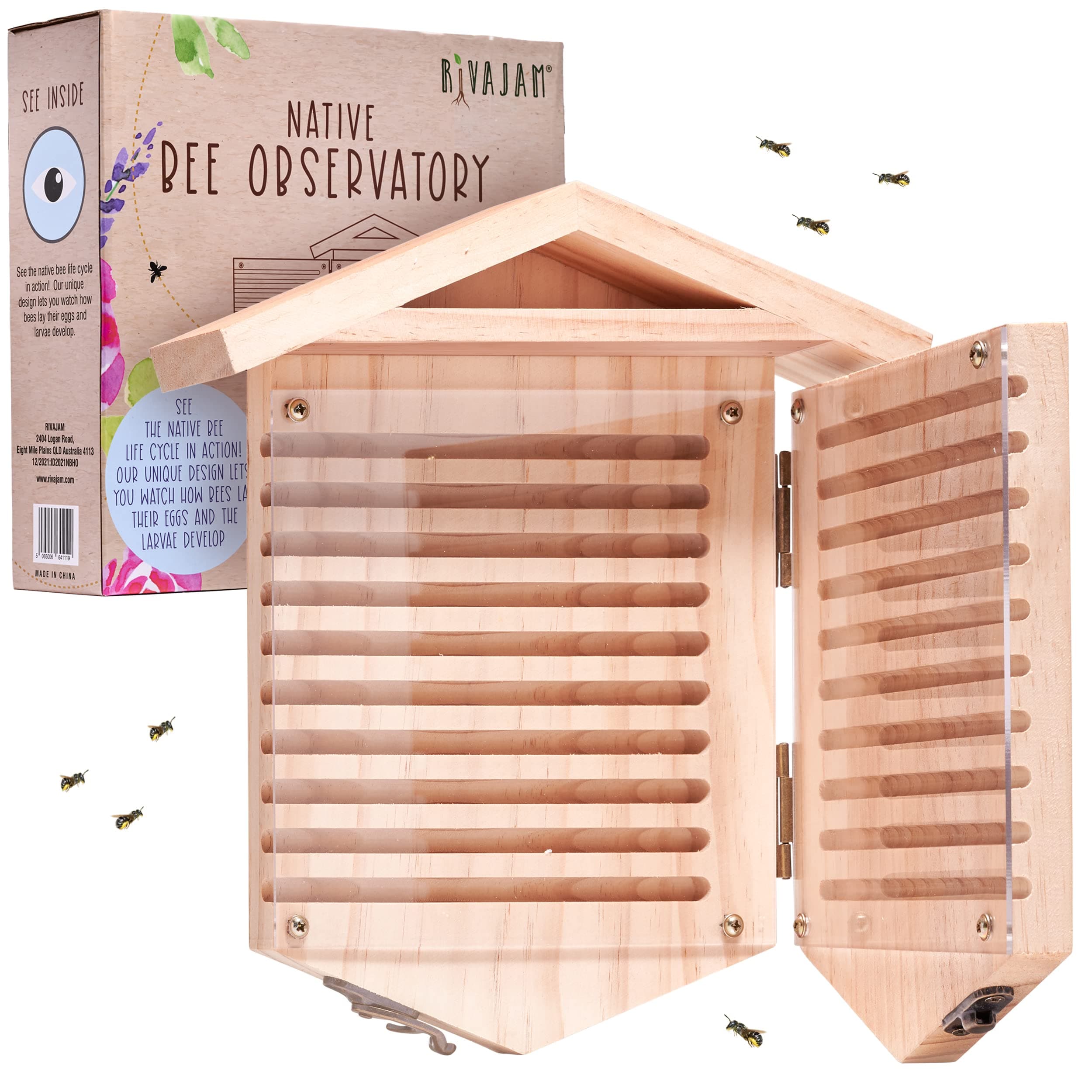 Rivajam Native Bee Observatory | Mason Bee Houses for Pollinating Bees | Pollinator Bee Houses for The Garden Lover | Leaf cutter Bee Home | Unique Gardening Gifts
