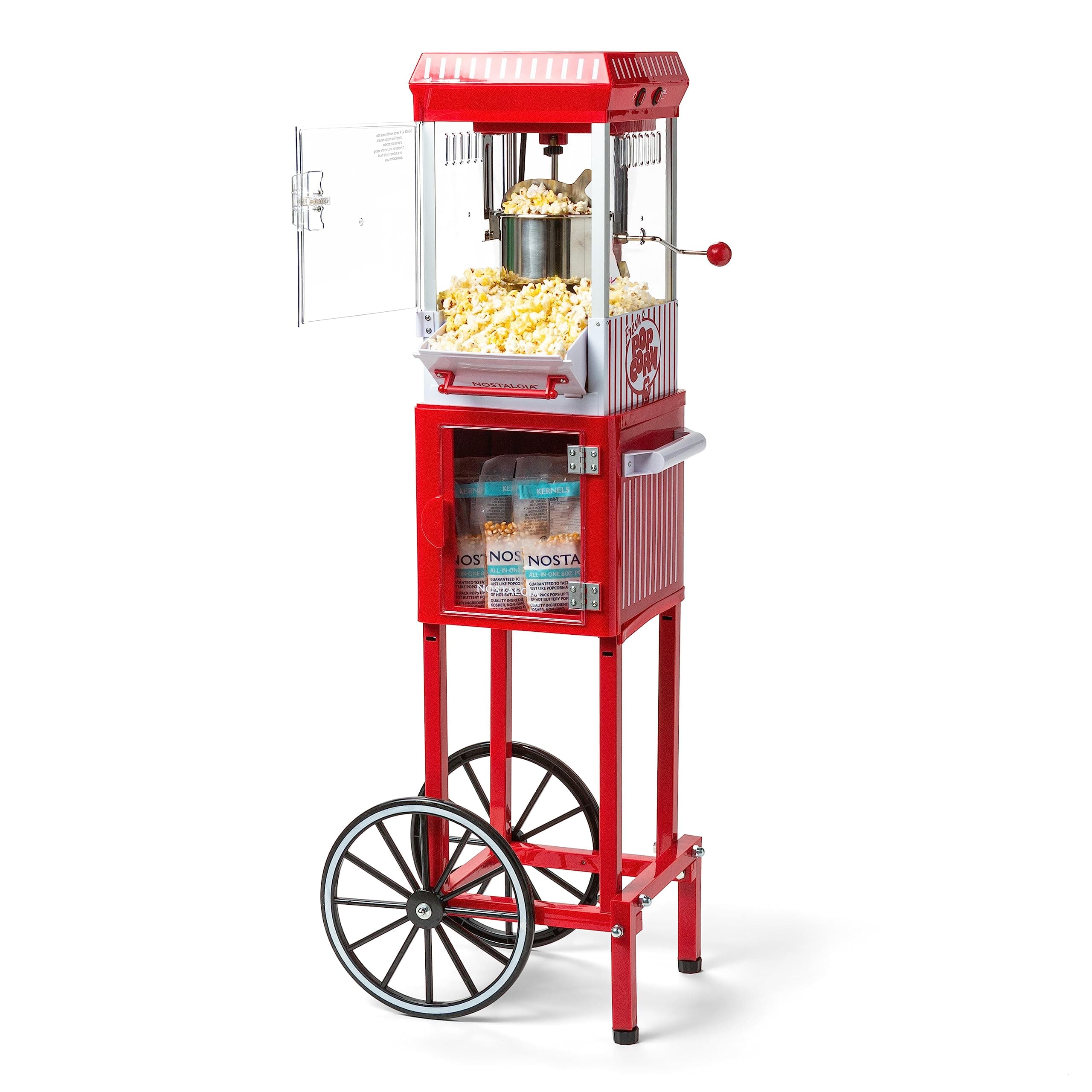 Popcorn Maker Machine - Professional Cart With 2.5 Oz Kettle Makes Up to 10 Cups - Vintage Popcorn Machine Movie Theater Style - Red & White