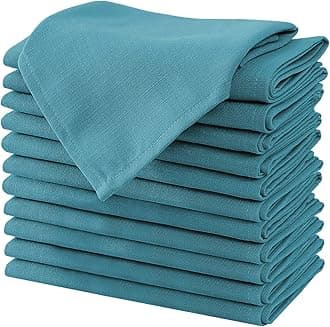 H.VERSAILTEX Cloth Napkins Set of 12 (18" X 18") Linen Textured Dinner Napkins Waterproof Extra Soft Thick Durable Reusable Napkins with Hemmed Edges for Dinners, Weddings and Everyday Use, Teal