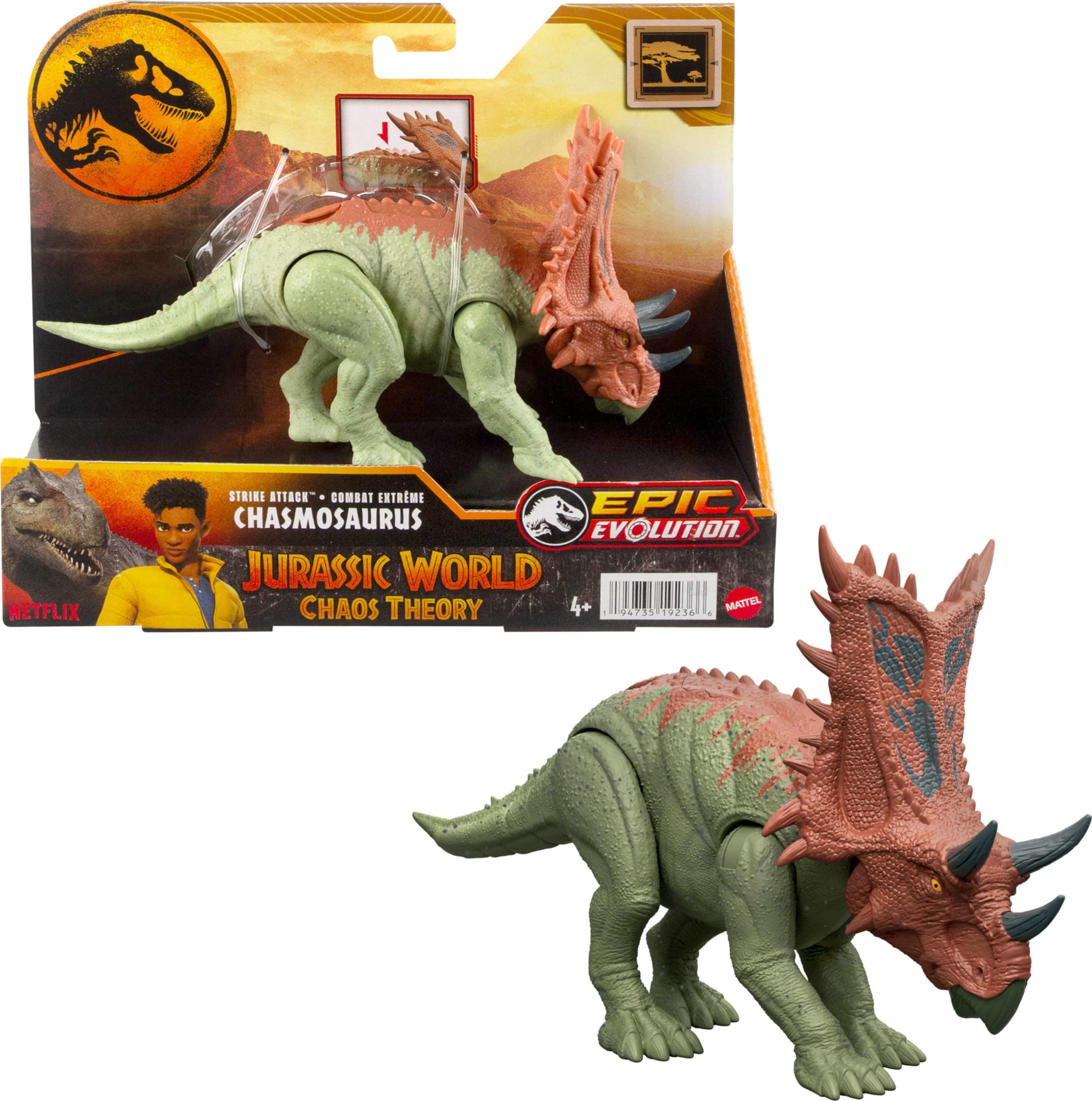 Jurassic World Strike Attack Dinosaur Toy with Single-Strike Action & Movable Joints, Chasmosaurus Action Figure Includes Digital Play