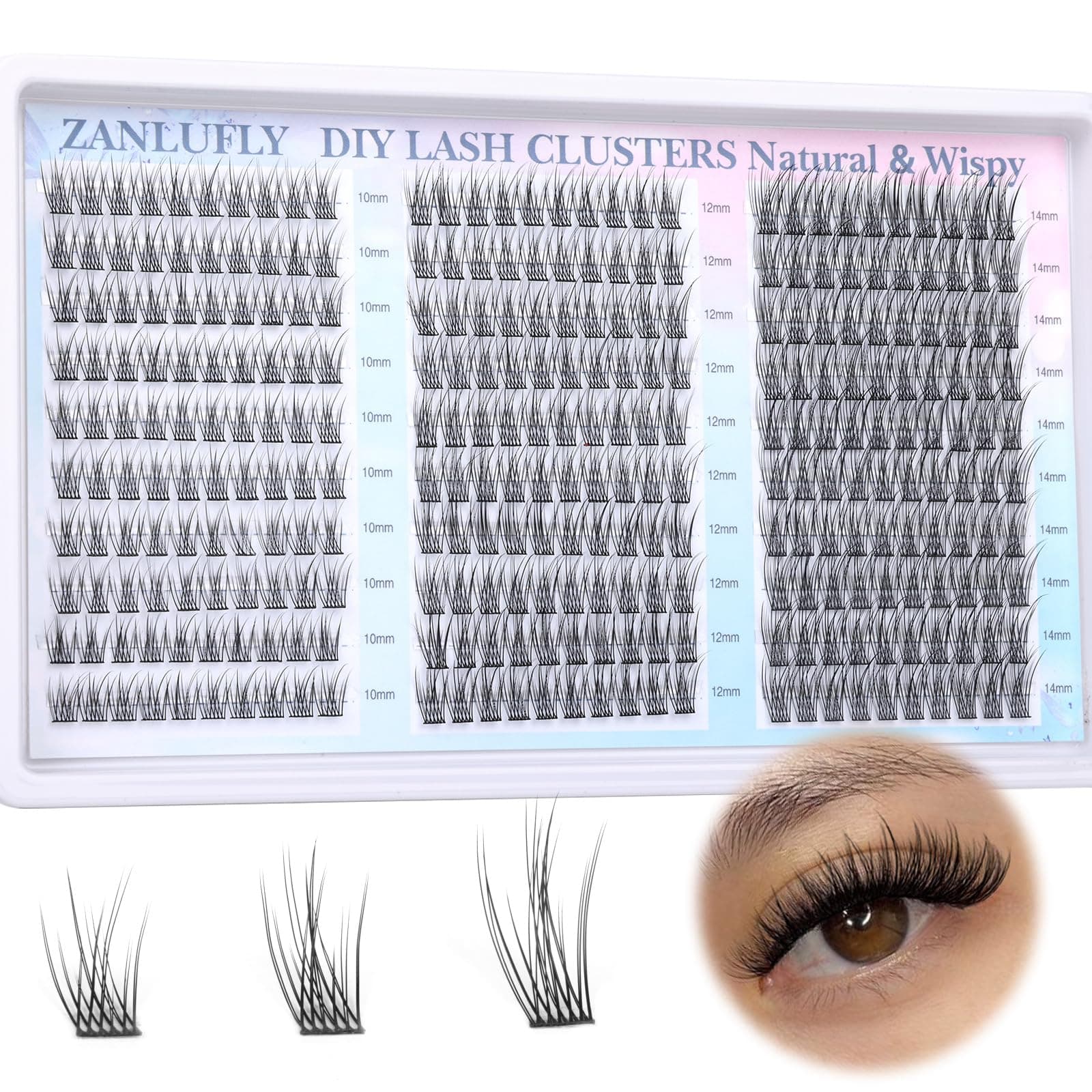 Lash Clusters Wispy Eyelash Clusters C-Curly Individual Lashes zanlufly Natural 300Pcs Cluster Lashes Eyelash Extension 10 12 14MM DIY Lash Extension