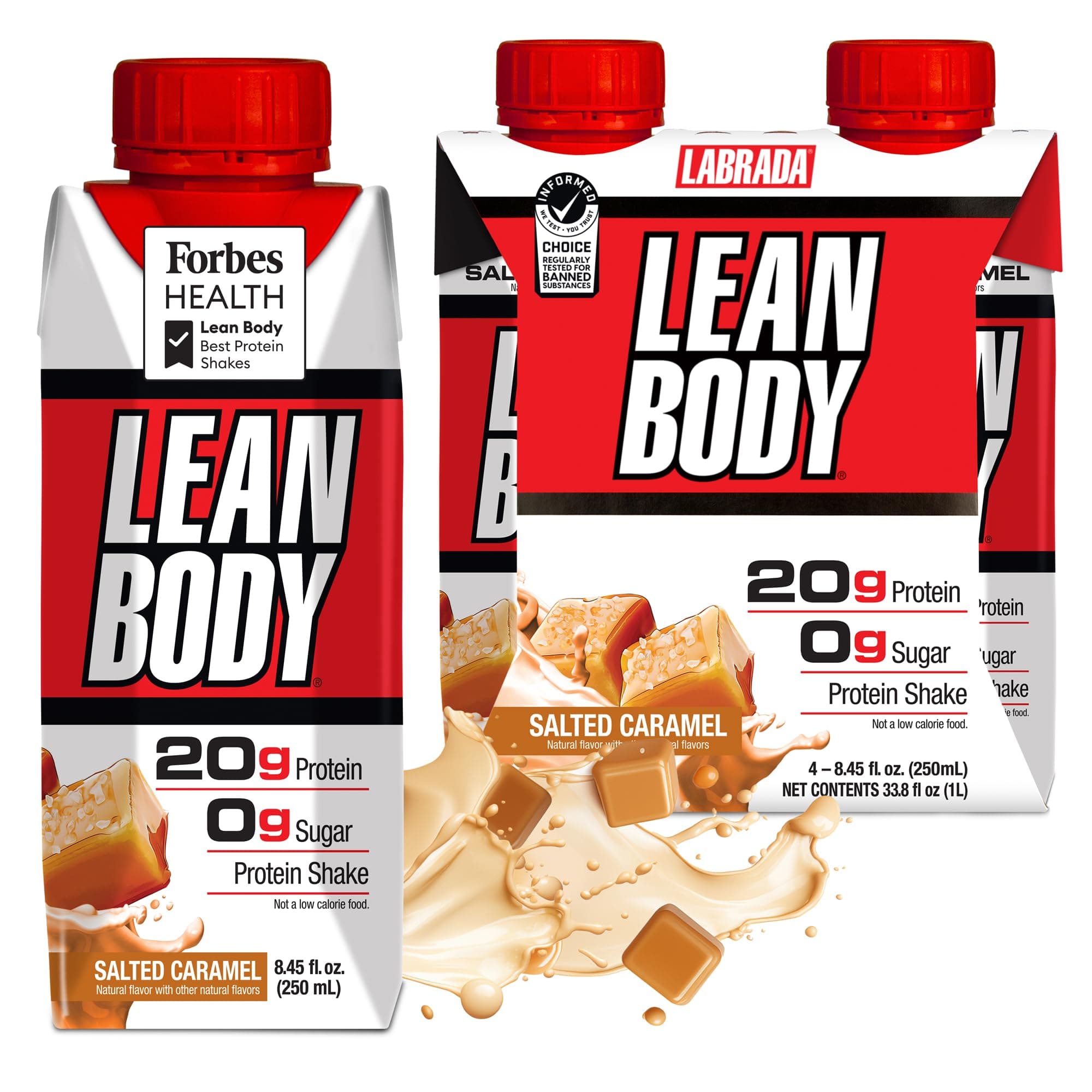 Labrada Nutrition Lean Body Ready to Drink Protein Shake (Pack of 4, Salted Caramel, Meal Replacement Shake, Men & Women, 20 Grams of Protein) Zero Sugar, Lactose & Gluten Free