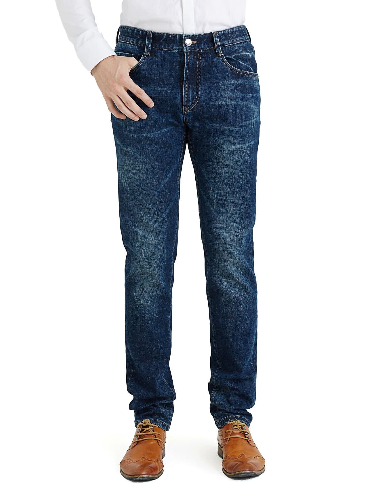 100FIXEO Men's Basics Regular Slim Fit Jean (33, Mid Wash)