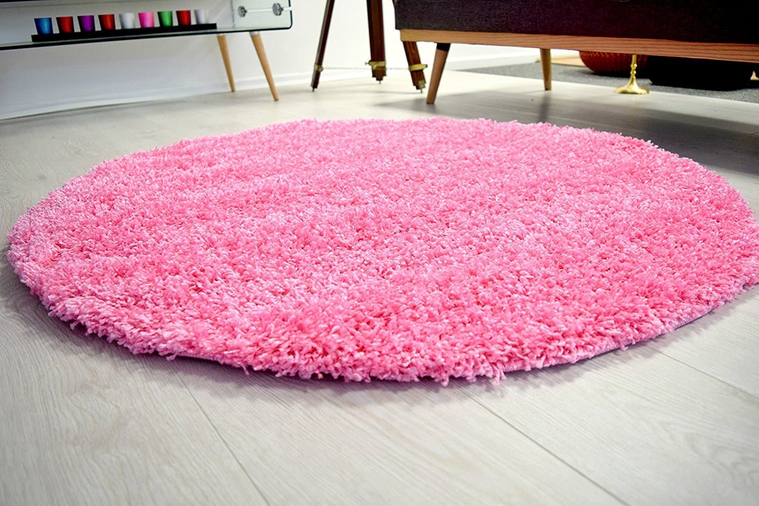 Bravich RugMasters Soft Pink Circle Rug 5 cm Thick Shag Pile Soft Shaggy Area Rugs Modern Carpet Living Room Bedroom Mats 150 cm Circle(5'),BRAV-SGY-CAL-PNK-150CIRC