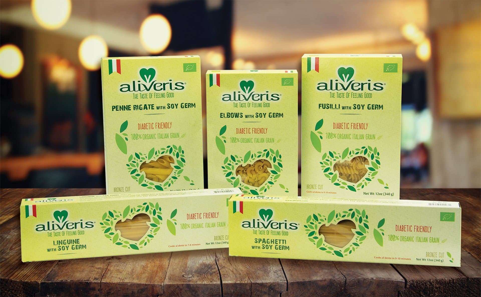 Aliveris Italian Pasta With Soy Germ 5 Pack | Diabetic Friendly, Vegan, Non GMO & USDA Organic | Spaghetti, Linguine, Penne Rigate, Fusilli &Elbow| Boost Energy &Metabolism & Enjoy A Balanced Diet