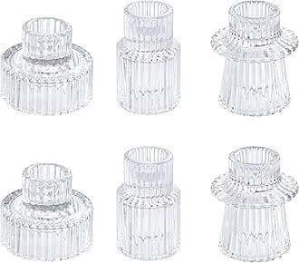 Glass Candlestick Holders Tealight Candle Holders for Table Centerpieces, Wedding Decor and Dinner Party (6 Pcs, Clear)